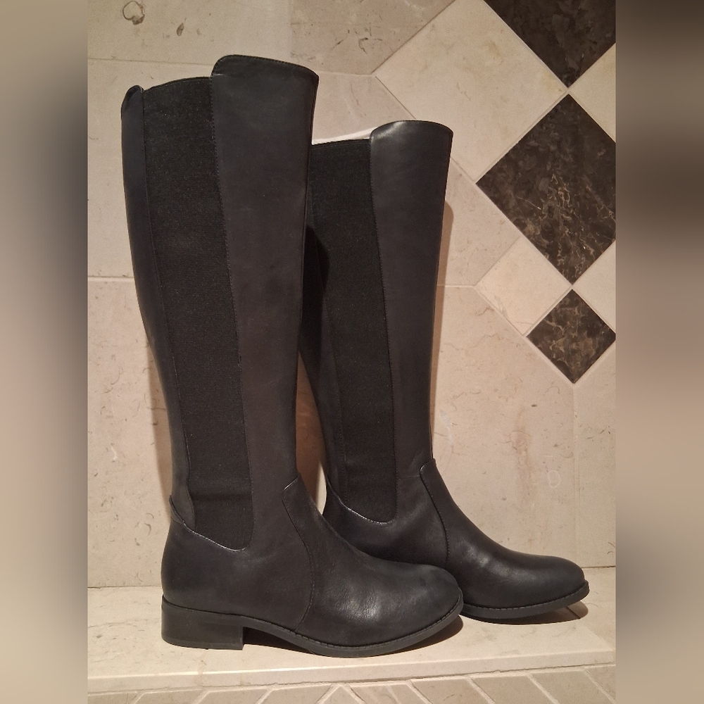 Black Jessica Simpson Ricel Riding  Leather Boots Size 6 Wide Calf